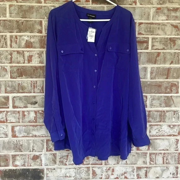 Lane Bryant Purple Long Sleeve Button Down Shirt - Picture 1 of 11